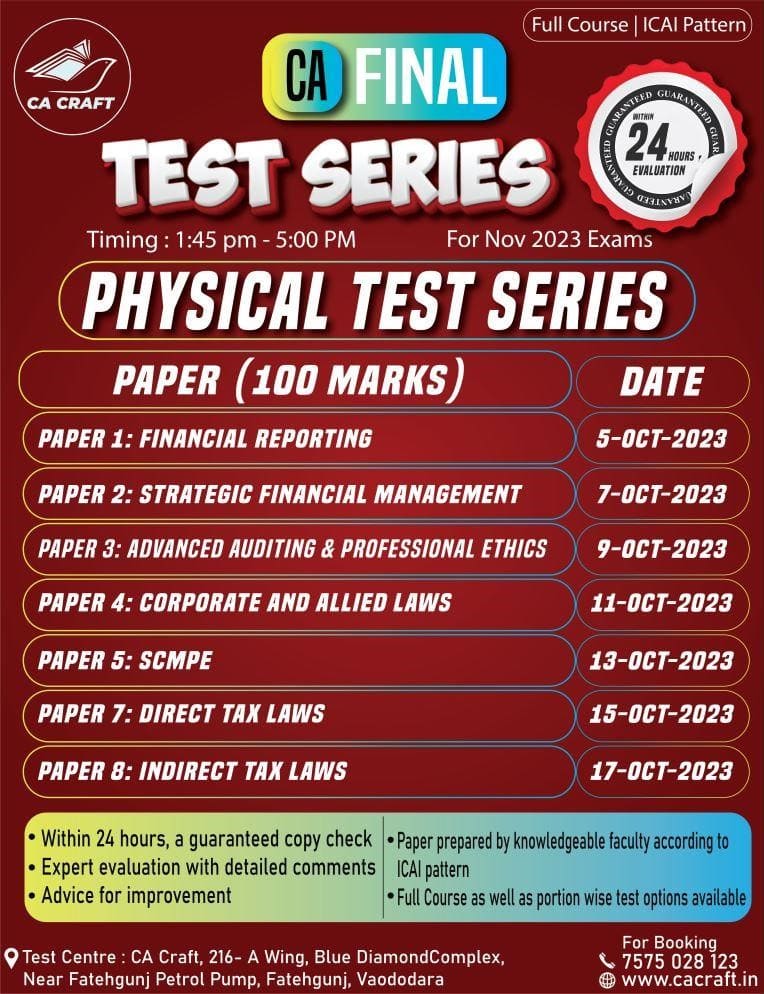 CA Final Test Series Full Course expect Elective paper (7 papers of